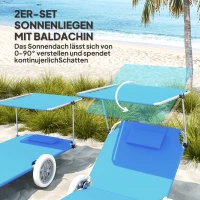 Outsunny Sonnenliege klappbar Gartenliege mit Kopfkissen Dach, Rolle Liegestuhl mit verstellbare Rückenlehne Blau(m-4)