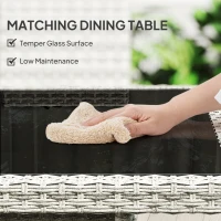 Outsunny Rattan Garden Furniture Set, Outdoor Dining Table and Chairs 4 Seater with Cushions, Square Tempered Glass Top, 4 Armchairs, for Balcony, Terrace, Conservatory, Mixed-Grey(m-6)