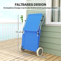 Outsunny Sonnenliege klappbar Gartenliege mit Kopfkissen Dach, Rolle Liegestuhl mit verstellbare Rückenlehne Blau(m-7)