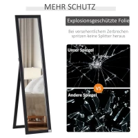 HOMCOM Volledige Lichaamsspiegel, Vrijstaand of Wandmontage, MDF-Frame, 37 x 37 x 154 cm, Zwart(m-7)
