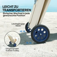 Outsunny Sonnenliege klappbar Gartenliege mit Kopfkissen Dach, Rolle Liegestuhl mit verstellbare Rückenlehne Beige(m-6)