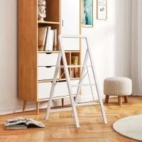 HOMCOM Składana Drabinka 3-stopniowa, Aluminium, Antypoślizgowa, Biała(m-2)