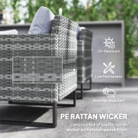 Outsunny 9 Piece Rattan Garden Furniture Set, 8 Seater Garden Corner Sofa with Cushions and Glass Top Table, Sectional Outdoor Furniture Conservatory Set for Patio, Light Grey(m-5)