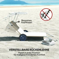 Outsunny Sonnenliege klappbar Gartenliege mit Kopfkissen Dach, Rolle Liegestuhl mit verstellbare Rückenlehne Beige(m-5)