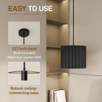 HOMCOM Linen Pendant Light, Bedside Ceiling Lamps with E27 Bulb, Modern Hanging Lights for Living Room, Bedroom, Kitchen, Hallway, Black(m-5)