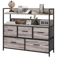 HOMCOM Stoff-Kommode, 5 faltbare Schubladen, 2 Regale, Stahlrahmen, 98 x 29 x 85 cm, Grau