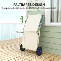 Outsunny Sonnenliege klappbar Gartenliege mit Kopfkissen Dach, Rolle Liegestuhl mit verstellbare Rückenlehne Beige(m-7)