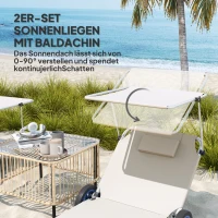 Outsunny Sonnenliege klappbar Gartenliege mit Kopfkissen Dach, Rolle Liegestuhl mit verstellbare Rückenlehne Beige(m-4)