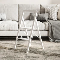 HOMCOM Drabina 2-stopniowa, Składana, Antypoślizgowa Platforma, Biała(m-8)