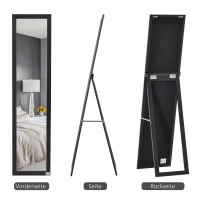 HOMCOM Volledige Lichaamsspiegel, Vrijstaand of Wandmontage, MDF-Frame, 37 x 37 x 154 cm, Zwart(m-4)