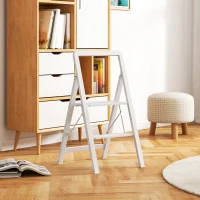 HOMCOM Drabina 2-stopniowa, Składana, Antypoślizgowa Platforma, Biała(m-2)