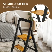 HOMCOM Drabinka 2-stopniowa, metalowa, składana, antypoślizgowa platforma, Czarny(m-7)