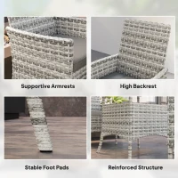 Outsunny Rattan Garden Furniture Set, Outdoor Dining Table and Chairs 4 Seater with Cushions, Square Tempered Glass Top, 4 Armchairs, for Balcony, Terrace, Conservatory, Mixed-Grey(m-7)