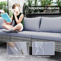 Outsunny 9 Piece Rattan Garden Furniture Set, 8 Seater Garden Corner Sofa with Cushions and Glass Top Table, Sectional Outdoor Furniture Conservatory Set for Patio, Light Grey(m-6)