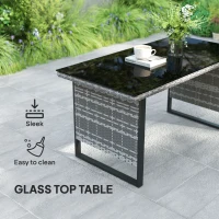 Outsunny 9 Piece Rattan Garden Furniture Set, 8 Seater Garden Corner Sofa with Cushions and Glass Top Table, Sectional Outdoor Furniture Conservatory Set for Patio, Light Grey(m-7)