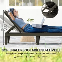Outsunny Set 2 Lettini Prendisole con Schienale Regolabile su 4 Posizioni Effetto Rattan a Doghe, Nero(m-4)