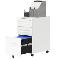 Vinsetto Schedario Portadocumenti in Acciaio a 5 Ruote con 2 Cassetti e Vassoio Portapenne, 30x43.5x60 cm, Bianco(m-10)