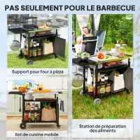 Outsunny Desserte jardin chariot de barbecue avec plateau en acier inoxydable tablette pliable, crochets, housse inclus,, noir(m-9)