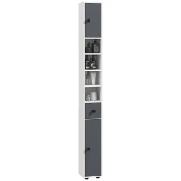kleankin Colonne de rangement armoire haute pour salle de bain 1 tiroir 4 étagères réglables et 2 placards 20 x 20 x 180 cm gris(m-11)