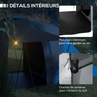 Outsunny Tente de camping familiale 4-6 pers. étanche légère facile à monter 2 grandes portes dim. 5,55 x 2,25 x 1,9 m gris foncé et bleu(m-6)