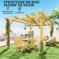 Outsunny Pergola de jardin extérieur 3 x 4 m pergola en bois pour plantes grimpantes, bois naturel(m-4)