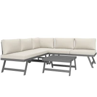 Outsunny Ensemble salon de jardin d'angle et convertible 4 pièces avec 2 banquettes, 1 fauteuil d'angle et 1 table basse(m-11)
