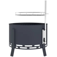 Outsunny Portable Fire Pit, 58 cm Round Firepit with Grill Grate, Fire Bowl with Ash Catcher and Poker, Fire Pit BBQ for Garden Camping Bonfire Picnic, Black(m-11)