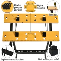 DURHAND Établi pliant établi de serrage avec 4 serre-joints table de travail, charge 100 kg, 62,5x60,5x78,5cm, noir(m-6)