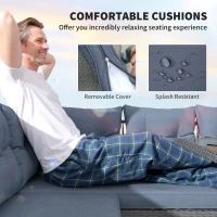 Outsunny 6 Piece Rattan Garden Furniture Set, 8 Seater Garden Corner Sofa with Cushions and Glass Top Table, Sectional Outdoor Furniture Conservatory Set for Patio, Charcoal Grey(m-6)