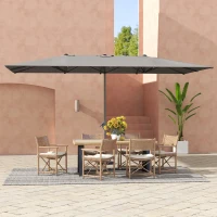 Outsunny Dubbelzijdige Parasol, 451 x 264 cm Zonnescherm met Zwengelsysteem, 12 Metalen Ribben, Aluminium Mast, Donkergrijs(m-9)