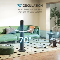 HOMCOM Ventilateur colonne 45W ventilateur tour télécommande, minuterie, oscillant à 70°, mode veille et mode enfants, noir(m-6)