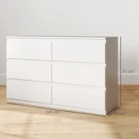 HOMCOM Commode 6 tiroirs meuble de rangement sans poignées design minimaliste 120 x 39 x 75 cm blanc(m-3)