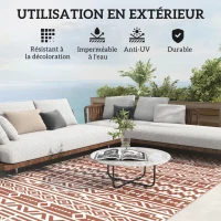 Outsunny Tapis d'extérieur réversible 1,8 x 2,7 m, tapis de sol au motif mur géométrique en PP sac de transport rouge et blanc(m-6)