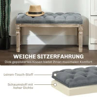 HOMCOM Polsterbank, Sitzbank, Bettbank mit Leinenoptik, Schminkbank für Flur, Diele, Schlafzimmer, Gummiholz, Grau, 81 x 41 x 41 cm(m-4)