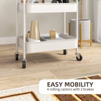HOMCOM Three-Tier Steel Storage Trolley - White(m-5)