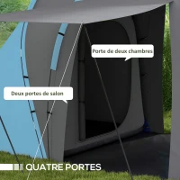 Outsunny Tente de camping familiale 4-6 pers. étanche légère facile à monter 2 grandes portes dim. 5,55 x 2,25 x 1,9 m gris foncé et bleu(m-5)