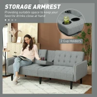 HOMCOM Three-Seater Sofa Bed, with Cupholders - Light Grey(m-4)
