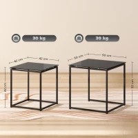 HOMCOM Nest of Tables, Set of 2 Coffee Table, Side Tables with Tempered Glass Desktop and Metal Frame for Living Room, Bedroom, Office, Black(m-3)