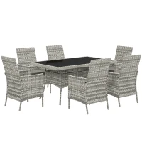 Outsunny Seven-Piece Rattan Dining Set - Mixed-Grey(m-1)