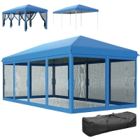 Outsunny 3 x 6m Pop Up Gazebo, Outdoor Canopy Shelter, Marquee Party Wedding Tent with 6 Mesh Walls and Carry Bag, Blue(m-11)