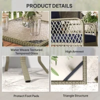 Outsunny 3 Pieces Rattan Bistro Set with Glass Top Coffee Table, Chairs and Cushions for Outdoor, Patio, Balcony, Charcoal Grey(m-7)