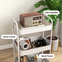 HOMCOM Three-Tier Steel Storage Trolley - White(m-6)