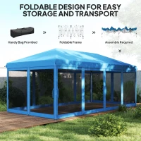 Outsunny 3 x 6m Pop Up Gazebo, Outdoor Canopy Shelter, Marquee Party Wedding Tent with 6 Mesh Walls and Carry Bag, Blue(m-5)