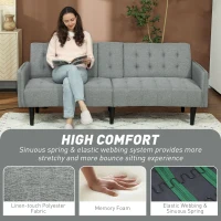 HOMCOM Three-Seater Sofa Bed, with Cupholders - Light Grey(m-7)