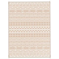 Outsunny Tapis d'extérieur réversible 3,7 x 2,7 m, tapis de sol motif mur géométrique en PP sac de transport kaki et beige clair(m-11)