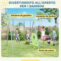 AIYAPLAY Gioco per Bambini 3 in 1 con Altalena da Giardino, Canestro e Porta da Calcio, 238x180x182 cm,, Verde e Grigio(m-4)