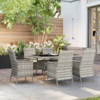 Outsunny Seven-Piece Rattan Dining Set - Mixed-Grey(m-9)
