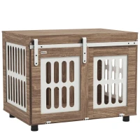 PawHut Meuble cage pour chien avec porte coulissante, maison pour chien de moyenne, table d'appoint, 80 x 59 x 63 cm, noyer(m-12)