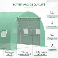 Outsunny Serre de jardin 9 m² serre tunnel de jardin 3 x 3 x 2 m avec porte enroulable et 6 fenêtres en maille en acier PE vert(m-4)