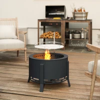 Outsunny Portable Fire Pit, 58 cm Round Firepit with Grill Grate, Fire Bowl with Ash Catcher and Poker, Fire Pit BBQ for Garden Camping Bonfire Picnic, Black(m-9)